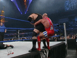 two wrestlers in a wrestling ring with a sign in the background that says hd world heavyweight championship