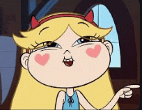 star butterfly from star vs the forces of evil is pointing her finger at something .