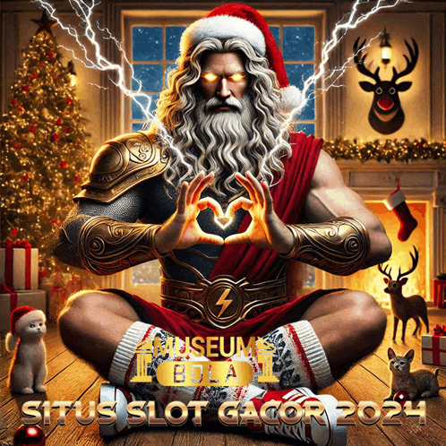a poster for situs slot gacor shows a man in a santa hat making a heart shape with his hands