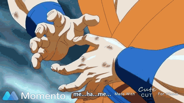 a cartoon of a person holding another person 's hand with the words momento me ha me on the bottom