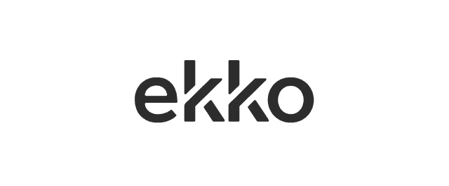 a black and white logo that says ekko on a white background