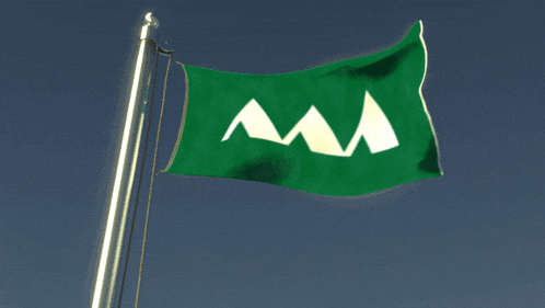 a green flag with white mountains on it is waving in the wind