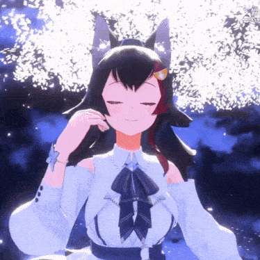 a girl with a cat ear and a bow tie