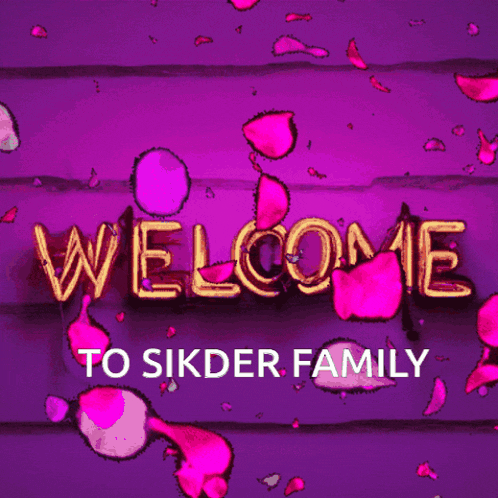 a purple background with the words welcome to sikker family on it