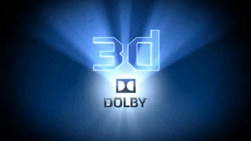 3d dolby logo on a blue background with rays coming out of it