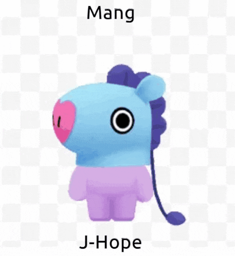 a stuffed animal with the name mang and j-hope on it .