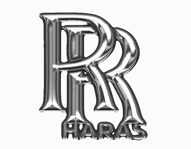 a silver letter r with the word haras underneath