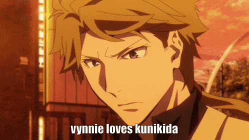 a picture of a man with the words vynnie loves kunikida