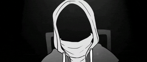 a black and white drawing of a person wearing a hood