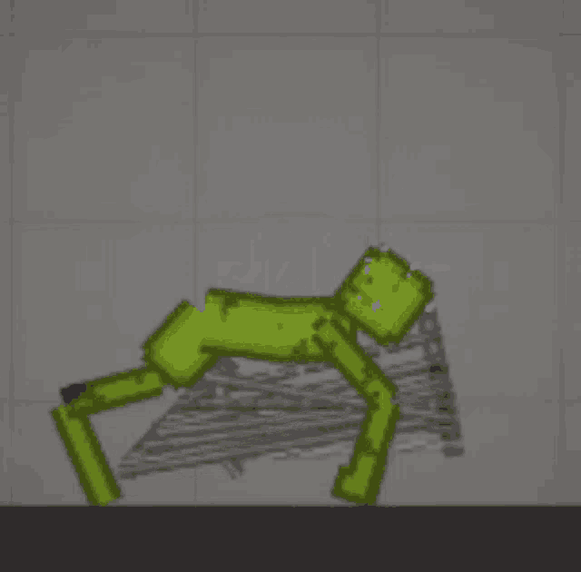 a pixel art drawing of a green monster laying on a bed