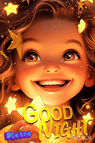 a picture of a little girl with the words good night