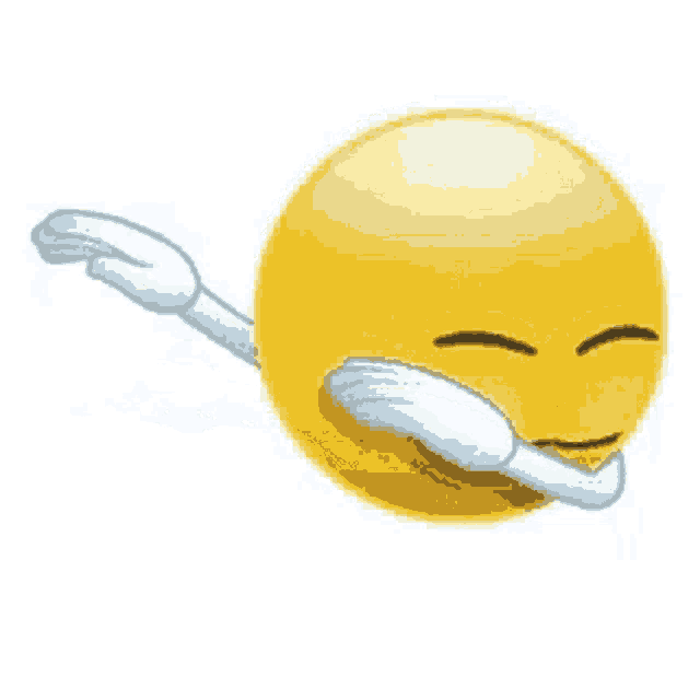 a yellow smiley face with big eyes and white arms is sitting on a white background .