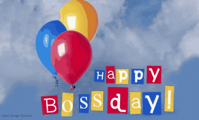 a happy boss day greeting with balloons in the background