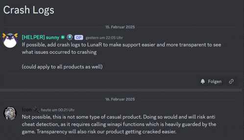 a screenshot of crash logs with a helper named sunny on it