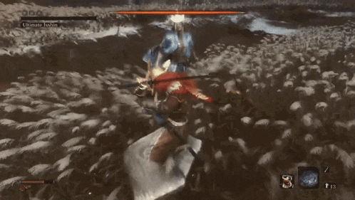 a video game is being played and the player is fighting a monster named ultimate isshin .