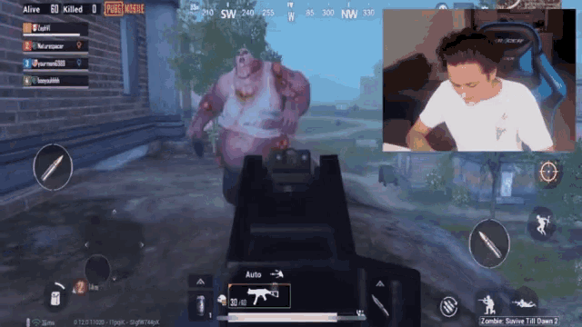 a man is playing a video game called pubg mobile and is killed by a zombie