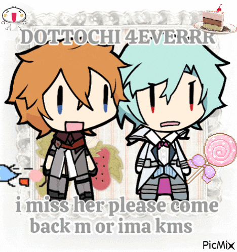 a picture of two anime characters with the caption " i miss her please come back mor ima kms "