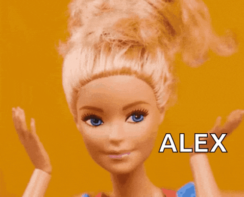 a blonde barbie doll with blue eyes and the name alex on it
