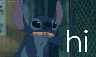 a cartoon of stitch with the word hi above him