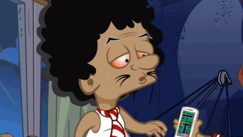a cartoon of a man holding a cell phone