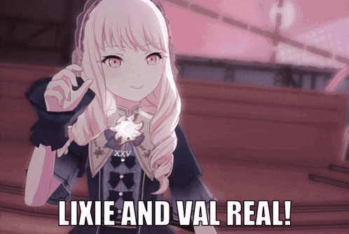 a picture of a girl with the words lixie and val real on it