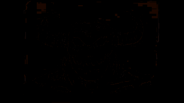 a drawing of a demon with horns and glowing eyes