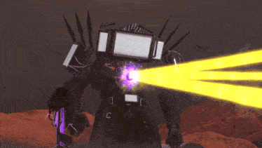 a robot is shooting a beam of light