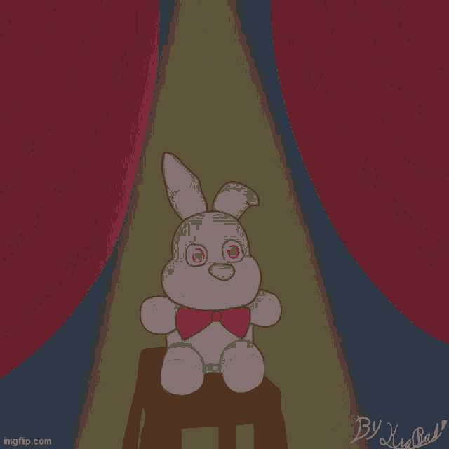 a stuffed bunny with a bow tie is sitting on a chair