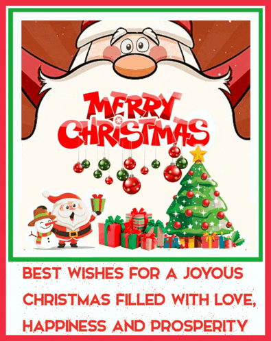 a merry christmas card with santa claus and a snowman