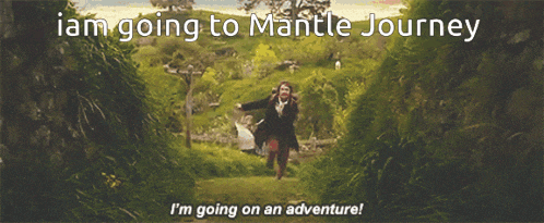 a man is running through a lush green field with the words i am going to mantle journey above him