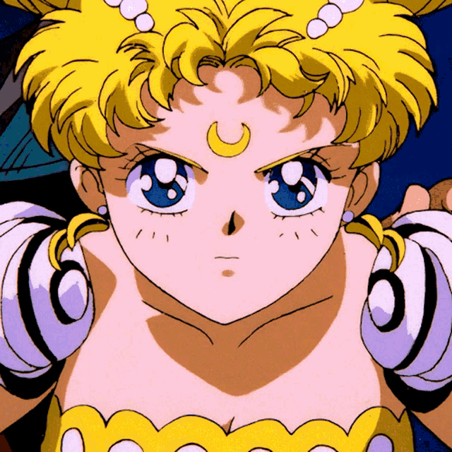 a girl with a crescent moon on her forehead
