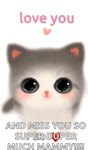 a picture of a cat with the words love you and miss you so super duper much mammy !!!