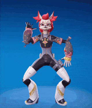a cartoon character with red hair is dancing on a blue screen