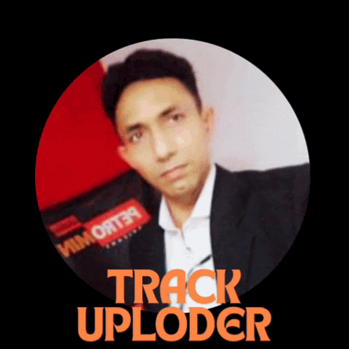 a man in a suit is in a circle with the words track uploader above him
