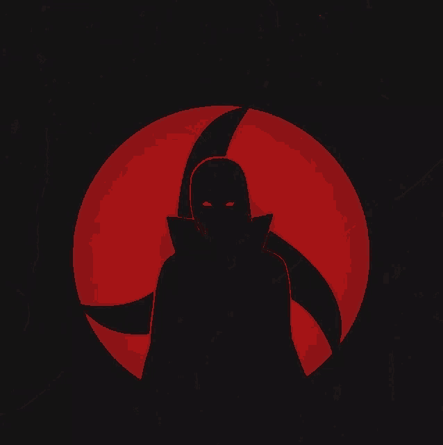 a silhouette of a person in a red circle with a black background