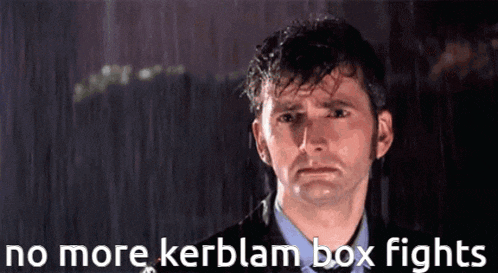 a man standing in the rain with the words no more kerblam box fights on the bottom