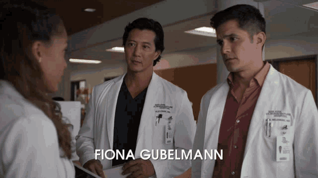 fiona gubelmann is the name displayed on the white coat of a doctor