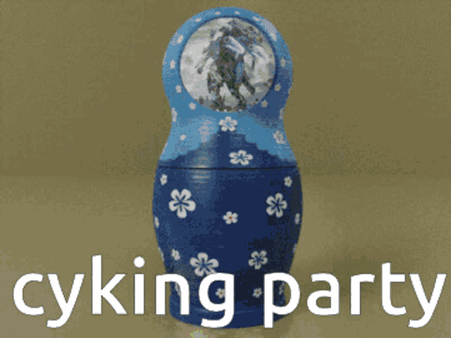 three russian nesting dolls with the words " cyking party " in white