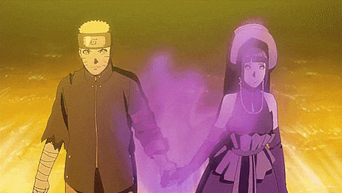 a man and a woman are holding hands in front of a yellow background .