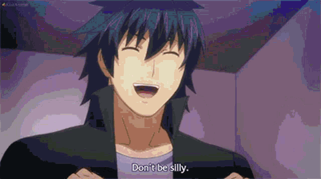 a man in a black jacket is smiling and saying do n't be silly
