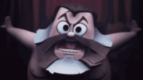 a cartoon character with big eyes and a beard is making a funny face