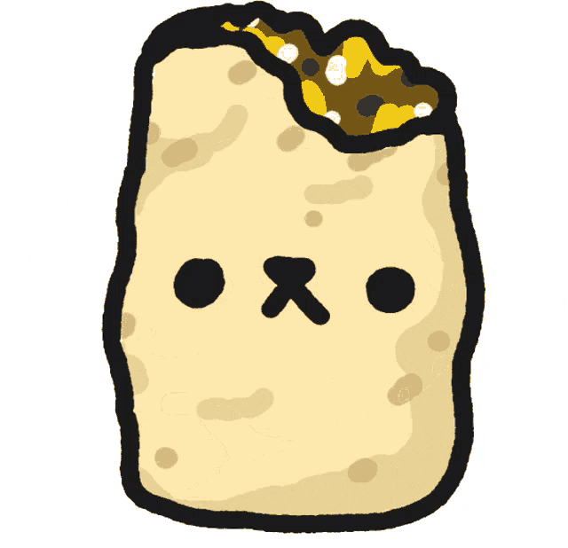 a cartoon drawing of a burrito with a face drawn on it