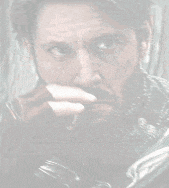 a man with a beard is holding his hand to his face