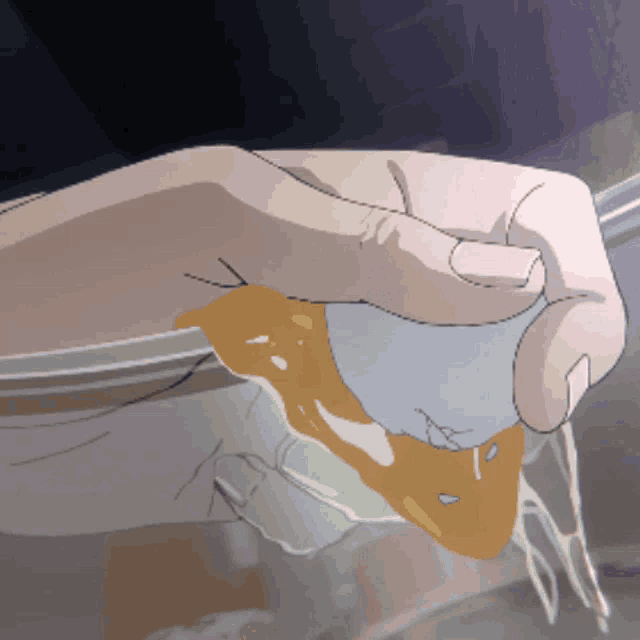 a cartoon drawing of a hand cracking an egg into a bowl