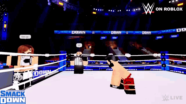 a wrestling ring with the words smack down on the side