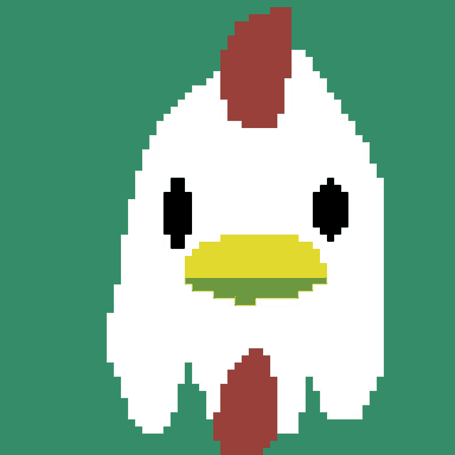 a pixel art of a chicken with the word gross on the bottom right