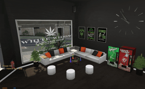 a living room with a couch and a sprite machine