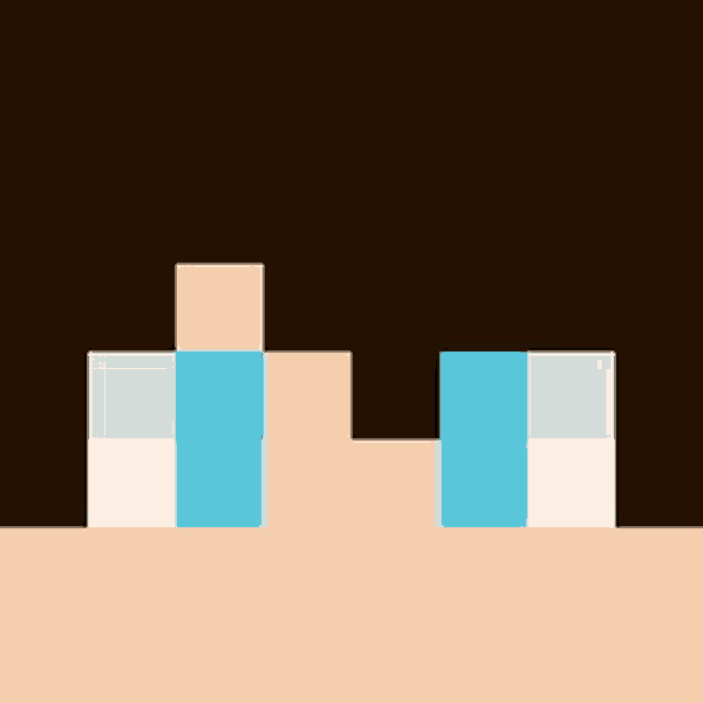 a close up of a minecraft face with blue and white squares on it