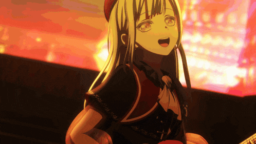 a girl with long blonde hair is holding a guitar