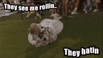 a man in a dalmatian costume is laying on his stomach in the grass .